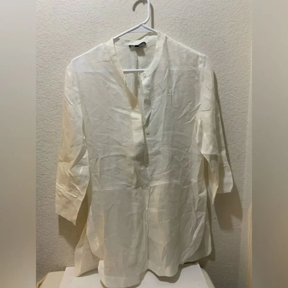Vince Women's White 100% Linen 3/4 Sleeve Shirt Sz XS
